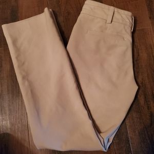 Khaki slacks, slim boot cut